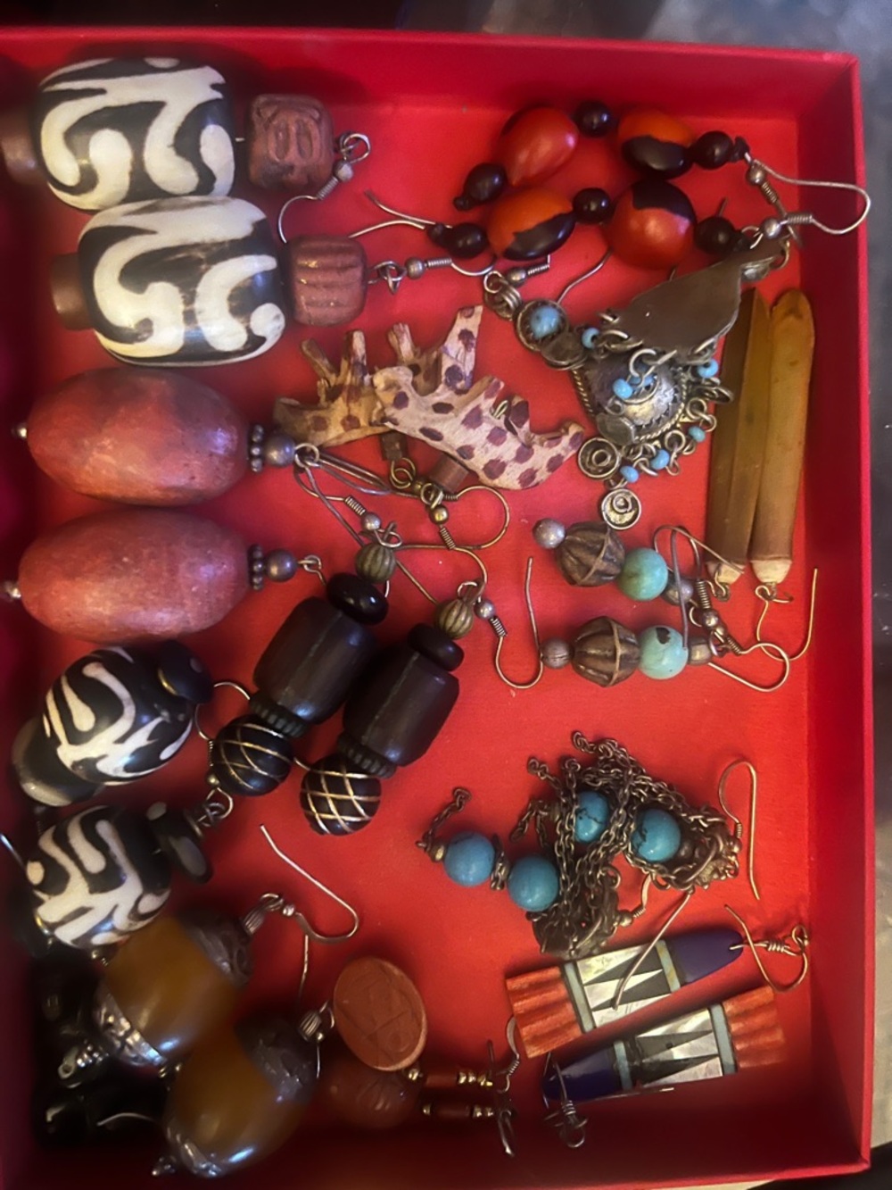 14 Pair of Boho Multi-Pair Earrings Set - Orange, Turquoise, Brown Accents